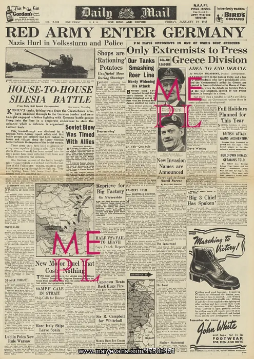 : Daily Mail front page Red Army enter Germany : Daily Mail front page Red Army enter Germany