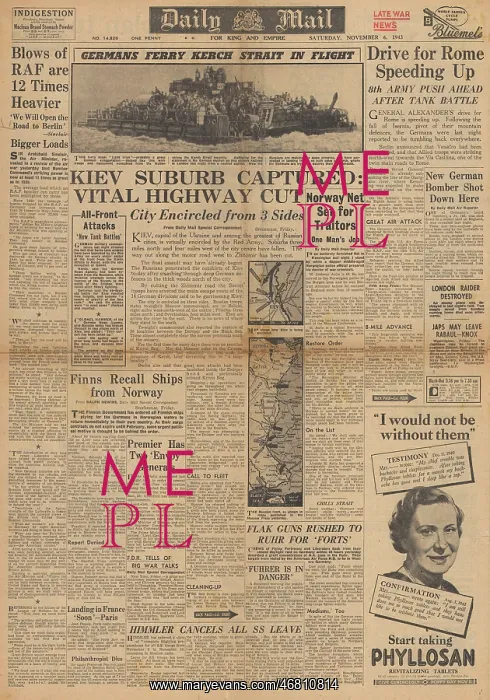 : Daily Mail front page Red Army enter Kiev : Daily Mail front page Red Army enter Kiev