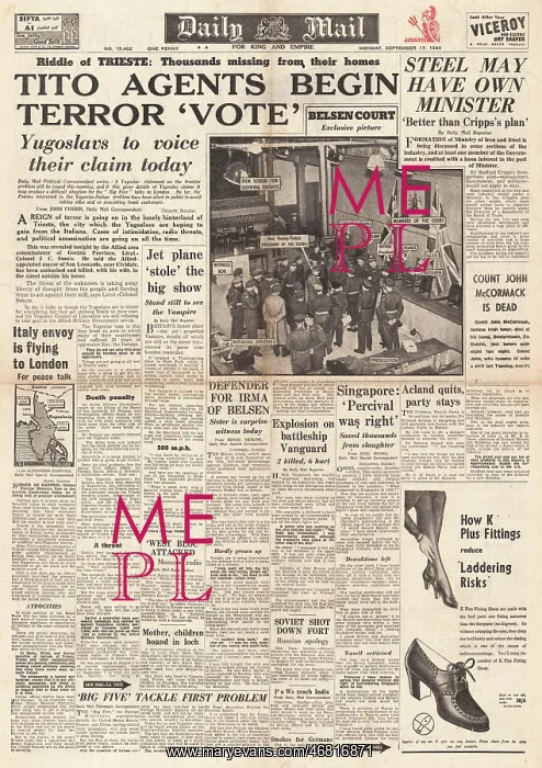 : Daily Mail front page Reign of terror in Trieste : Daily Mail front page Reign of terror in Trieste