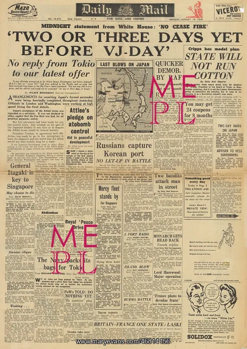 : Daily Mail front page No response from Tokyo on surrender : Daily Mail front page No response from Tokyo on surrender