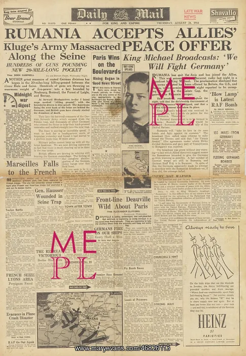 : Daily Mail front page Romania surrender : Daily Mail front page Romania surrender