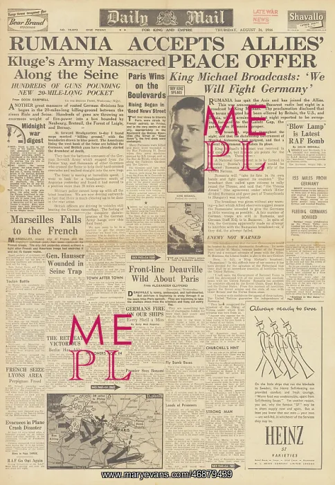 : Daily Mail front page Romania surrender : Daily Mail front page Romania surrender