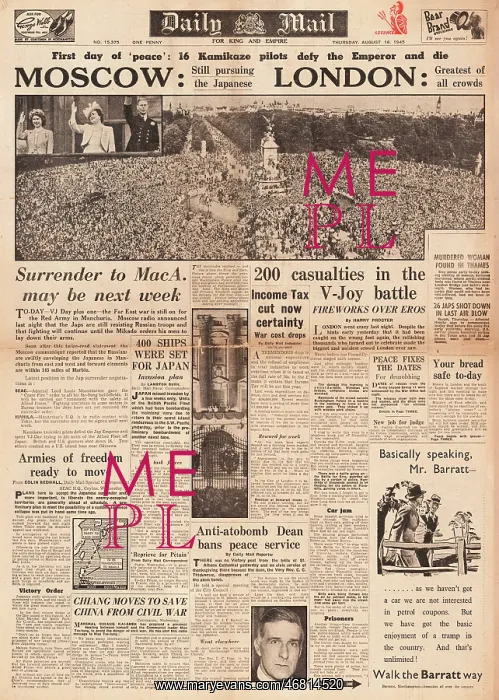: Daily Mail front page Surrender of Japan : Daily Mail front page Surrender of Japan