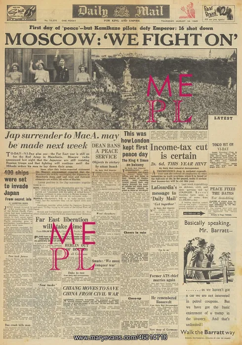 : Daily Mail front page Surrender of Japan : Daily Mail front page Surrender of Japan