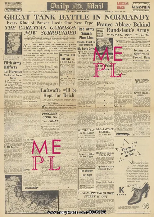 : Daily Mail front page Tank battle in Normandy : Daily Mail front page Tank battle in Normandy