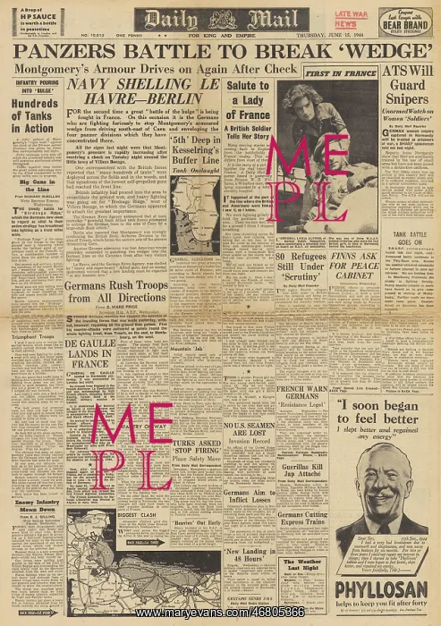 : Daily Mail front page Tank battles in Normandy : Daily Mail front page Tank battles in Normandy