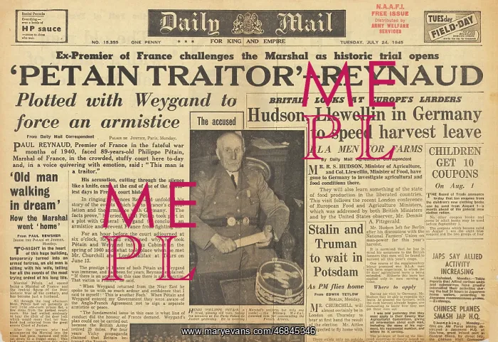 : Daily Mail front page Trial of Marshal Petain : Daily Mail front page Trial of Marshal Petain