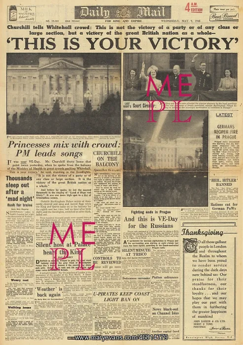 : Daily Mail front page VE Day celebrations : Daily Mail front page VE Day celebrations