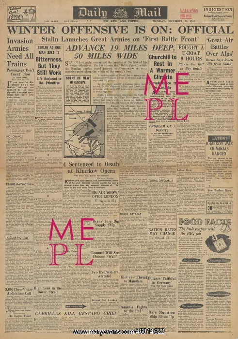 : Daily Mail front page Winter offensive on Eastern Front : Daily Mail front page Winter offensive on Eastern Front