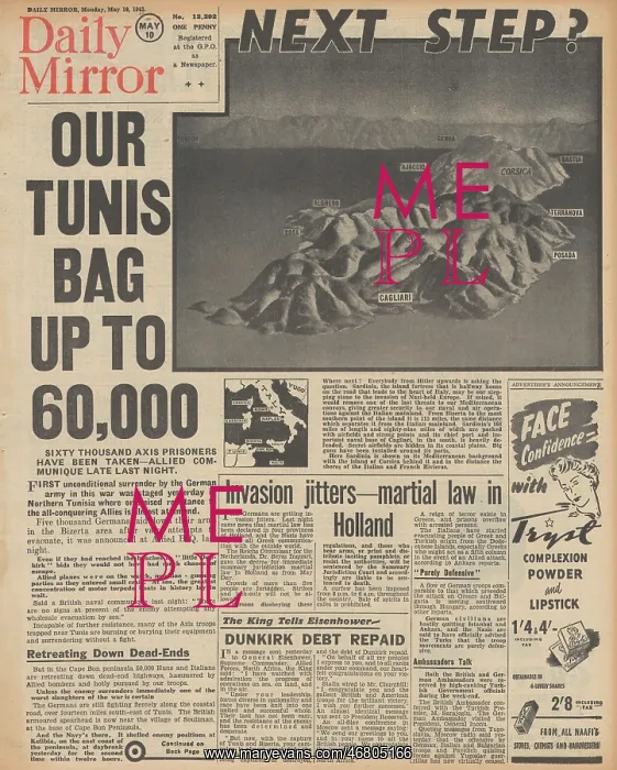 : Daily Mirror - Axis forces surrender in North Africa : Daily Mirror - Axis forces surrender in North Africa
