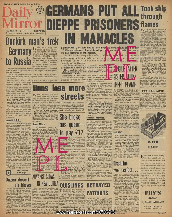 : The Daily Mirror - Germans put Dieppe commandos in manacles : The Daily Mirror - Germans put Dieppe commandos in manacles