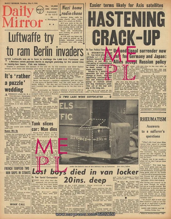 : Daily Mirror front page Air war over Berlin : Daily Mirror front page Air war over Berlin