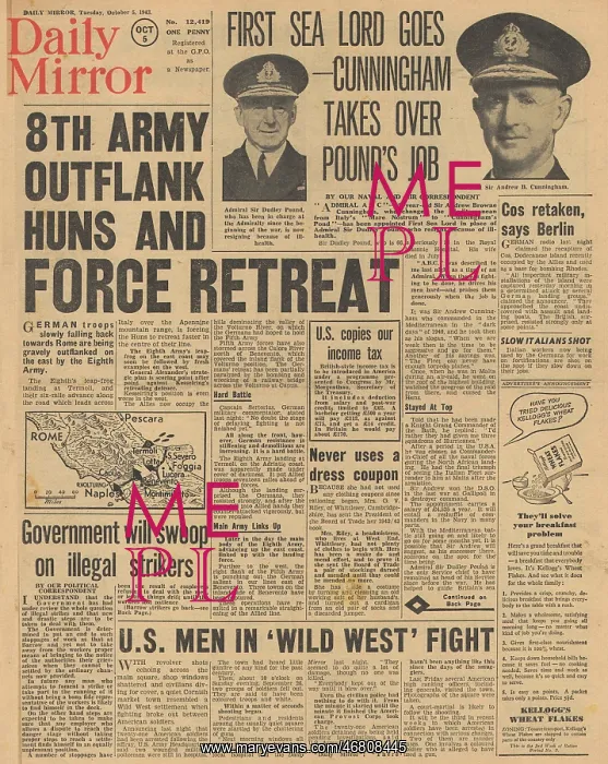 : Daily Mirror front page Allied drive for Rome : Daily Mirror front page Allied drive for Rome