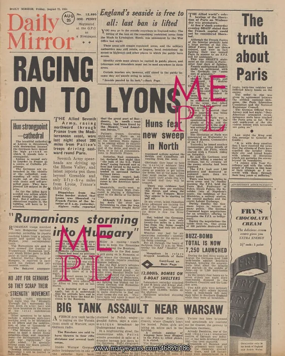 : Daily Mirror front page Allies advance to Lyons : Daily Mirror front page Allies advance to Lyons