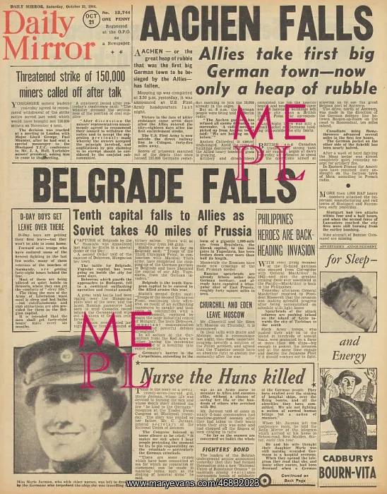 : Daily Mirror front page Allies capture Aachen : Daily Mirror front page Allies capture Aachen