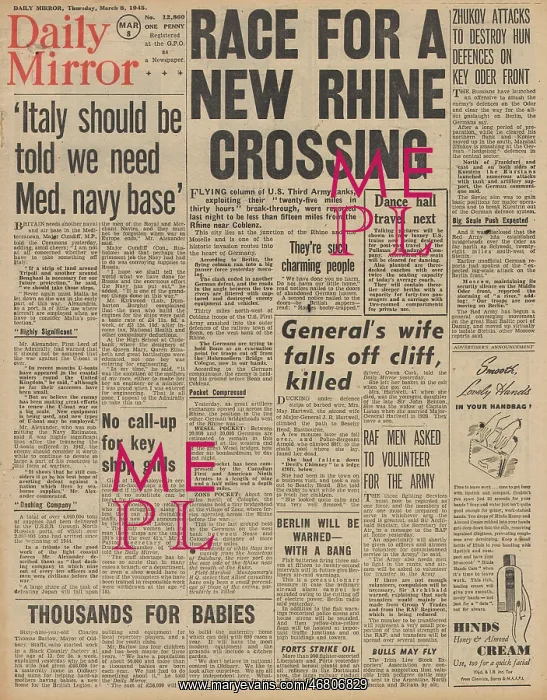 : Daily Mirror front page Allies capture Cologne : Daily Mirror front page Allies capture Cologne