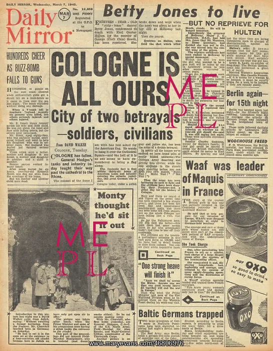 : Daily Mirror front page Allies capture Cologne : Daily Mirror front page Allies capture Cologne