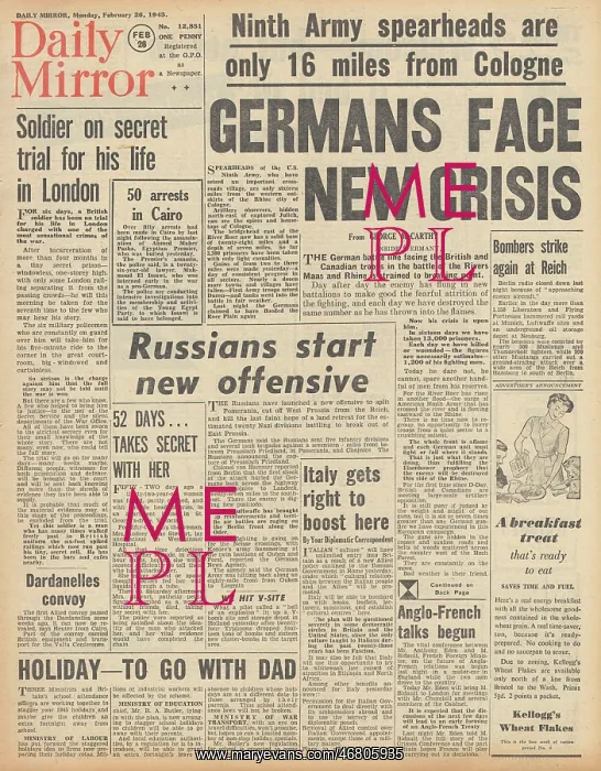 : Daily Mirror front page Allies capture Duren : Daily Mirror front page Allies capture Duren