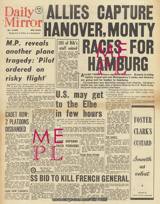 : Daily Mirror front page Allies capture Hanover : Daily Mirror front page Allies capture Hanover