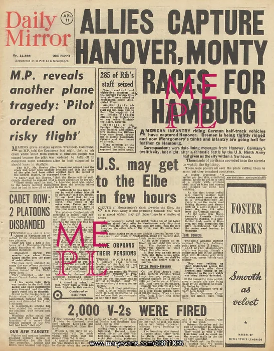 : Daily Mirror front page Allies capture Hanover : Daily Mirror front page Allies capture Hanover