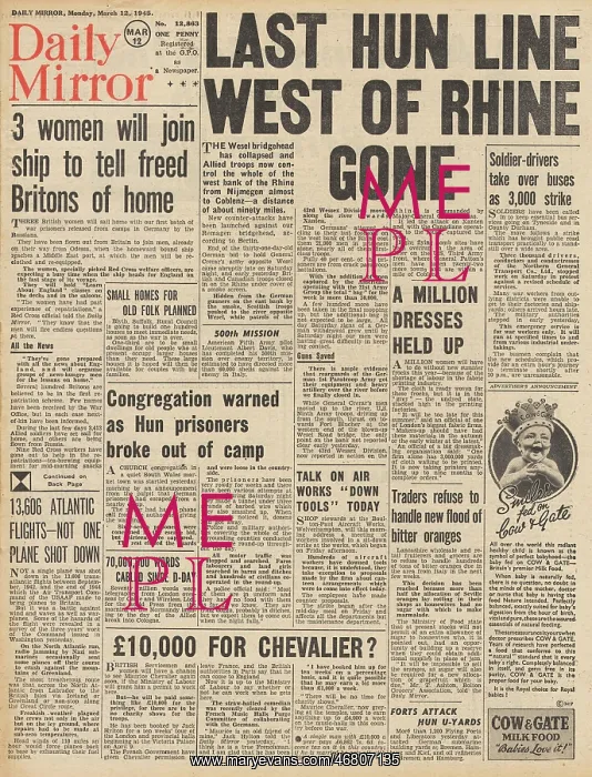 : Daily Mirror front page Allies on the Rhine : Daily Mirror front page Allies on the Rhine