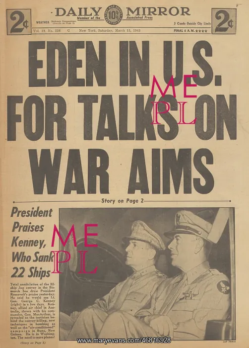 : Daily Mirror front page Anthony Eden in USA : Daily Mirror front page Anthony Eden in USA