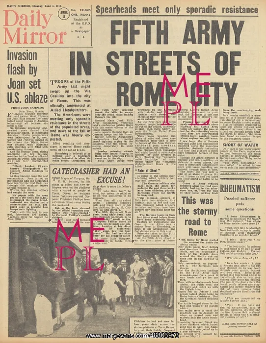 : Daily Mirror front page US Army enter Rome : Daily Mirror front page US Army enter Rome