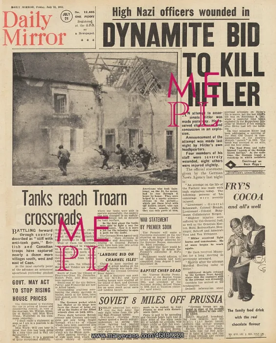 : Daily Mirror front page Assassination attempt on Hitler : Daily Mirror front page Assassination attempt on Hitler