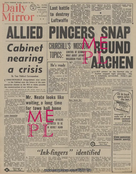 : Daily Mirror front page Battle for Aachen : Daily Mirror front page Battle for Aachen
