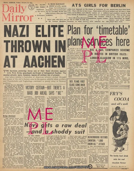 : Daily Mirror front page Battle for Aachen : Daily Mirror front page Battle for Aachen