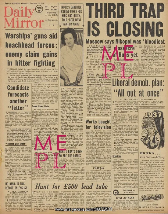 : Daily Mirror front page Battle for Anzio : Daily Mirror front page Battle for Anzio