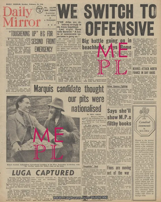  : Daily Mirror front page Battle for Anzio beachhead