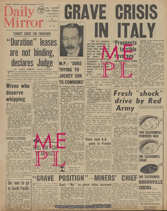 : Daily Mirror front page Battle for Anzio beachhead : Daily Mirror front page Battle for Anzio beachhead