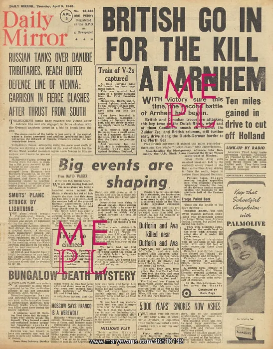 : Daily Mirror front page Battle for Arnhem : Daily Mirror front page Battle for Arnhem