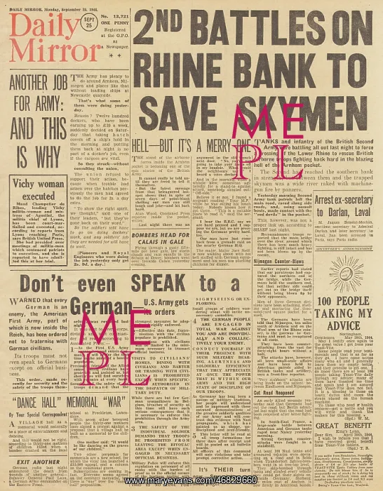 : Daily Mirror front page Battle of Arnhem : Daily Mirror front page Battle of Arnhem
