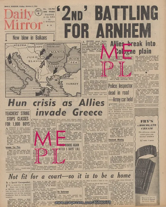 : Daily Mirror front page Battle for Arnhem : Daily Mirror front page Battle for Arnhem