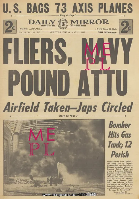 : Daily Mirror front page Battle for Attu : Daily Mirror front page Battle for Attu