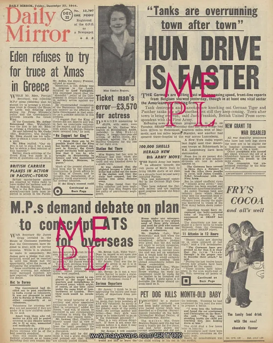 : Daily Mirror front page Battle of the Bulge : Daily Mirror front page Battle of the Bulge