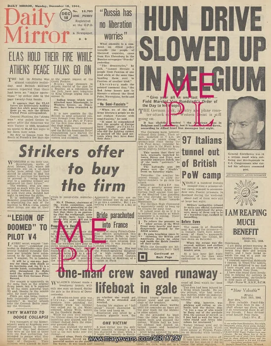 : Daily Mirror front page Battle of the Bulge : Daily Mirror front page Battle of the Bulge