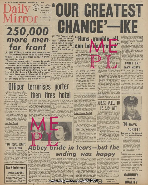 : Daily Mirror front page Battle of the Bulge : Daily Mirror front page Battle of the Bulge