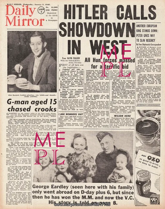 : Daily Mirror front page Battle of the Bulge : Daily Mirror front page Battle of the Bulge