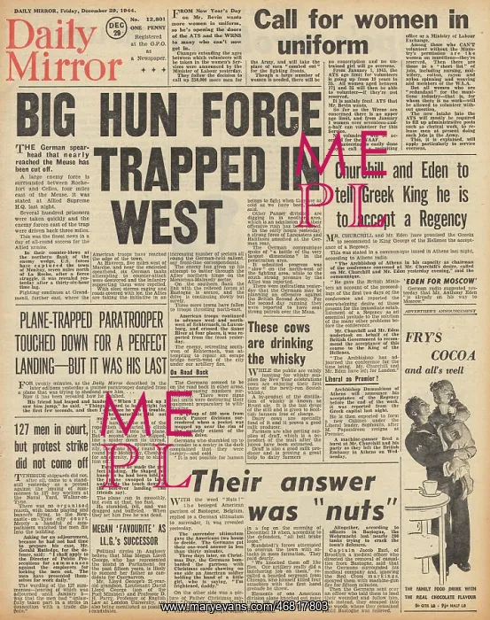 : Daily Mirror front page Battle of the Bulge : Daily Mirror front page Battle of the Bulge