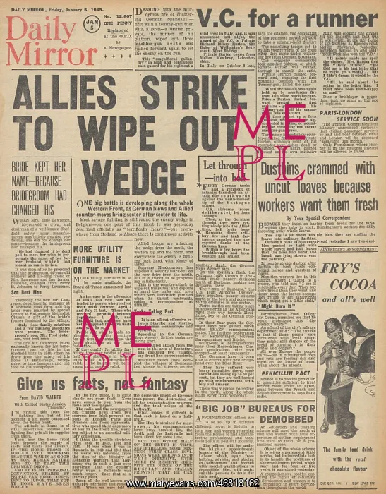 : Daily Mirror front page Battle of the Bulge : Daily Mirror front page Battle of the Bulge