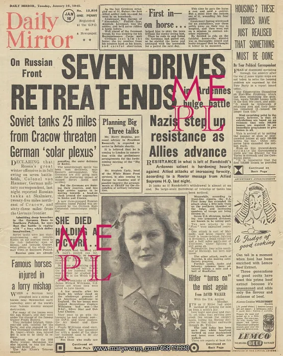 : Daily Mirror front page Battle of the Bulge : Daily Mirror front page Battle of the Bulge