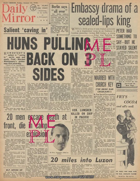 : Daily Mirror front page Battle of the Bulge : Daily Mirror front page Battle of the Bulge