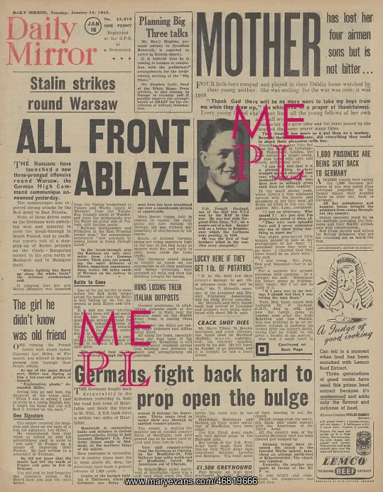 : Daily Mirror front page Battle of the Bulge : Daily Mirror front page Battle of the Bulge