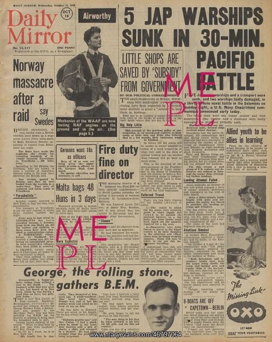 : Daily Mirror front page Battle of Cape Esperance : Daily Mirror front page Battle of Cape Esperance