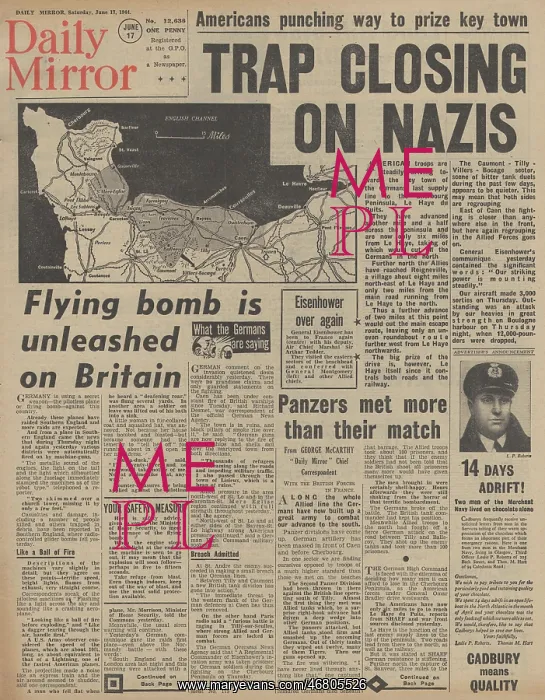 : Daily Mirror front page Battle for Cherbourg : Daily Mirror front page Battle for Cherbourg