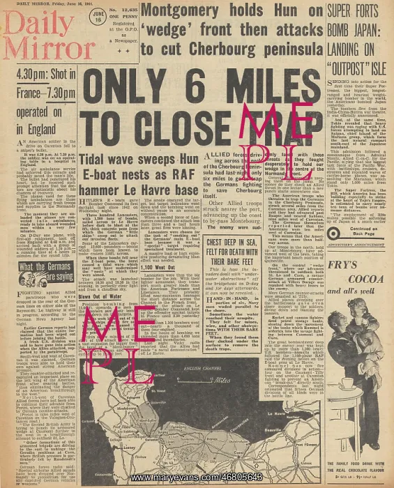 : Daily Mirror front page Battle for Cherbourg : Daily Mirror front page Battle for Cherbourg