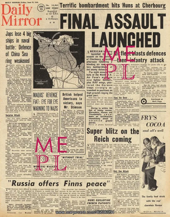 : Daily Mirror front page Battle for Cherbourg : Daily Mirror front page Battle for Cherbourg